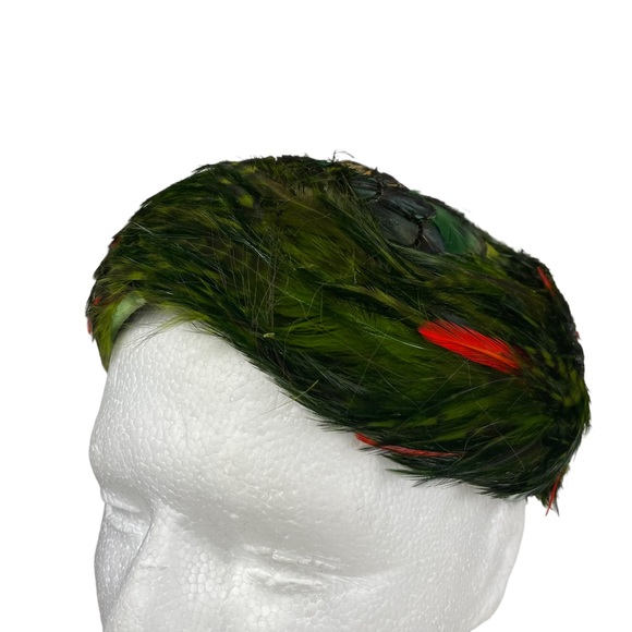 Handmade Vintage Pheasant Pillbox Style Casque Hat Cap Green Dyed High Fashion - Picture 1 of 11